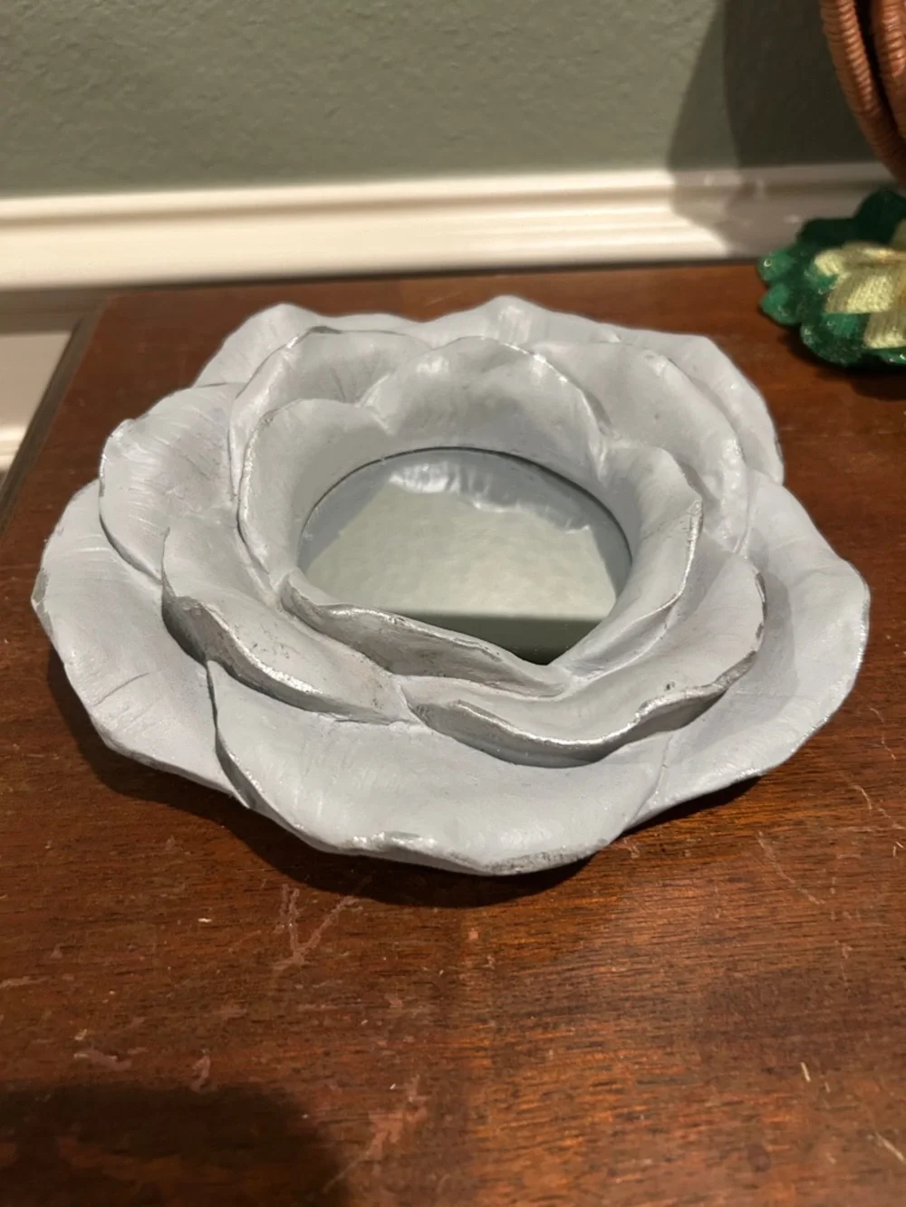 Nanette Lepore Vintage Inspired White Gray/Silver Flower Accent Mirror